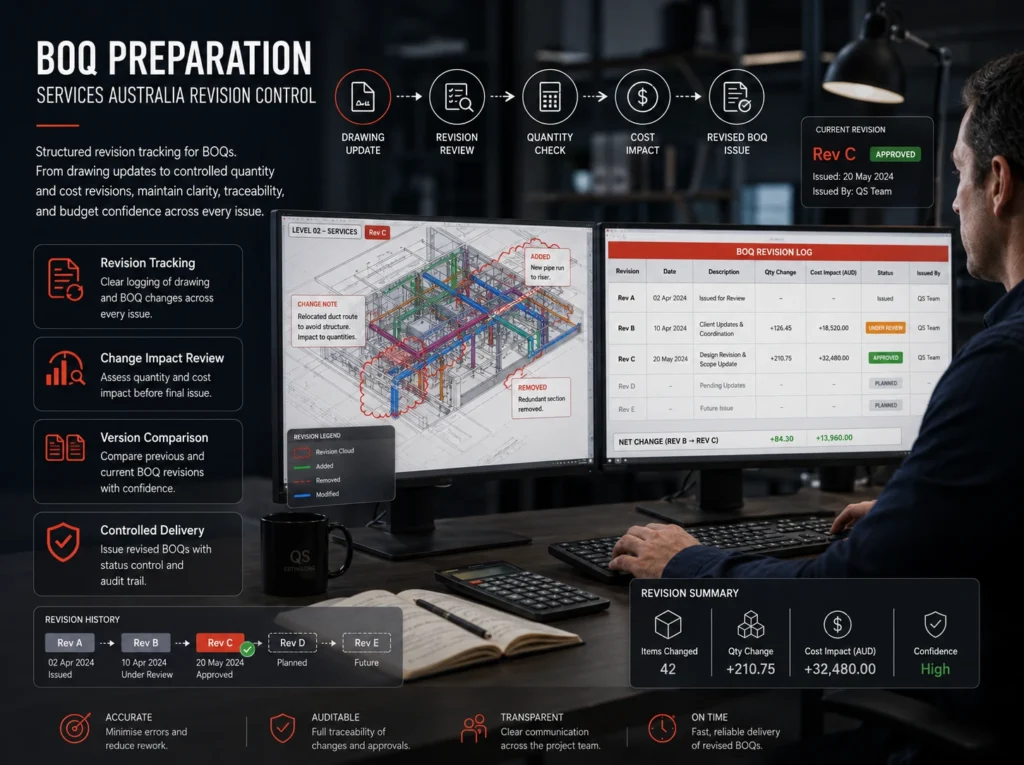 BOQ revision control tracking quantity changes across design updates