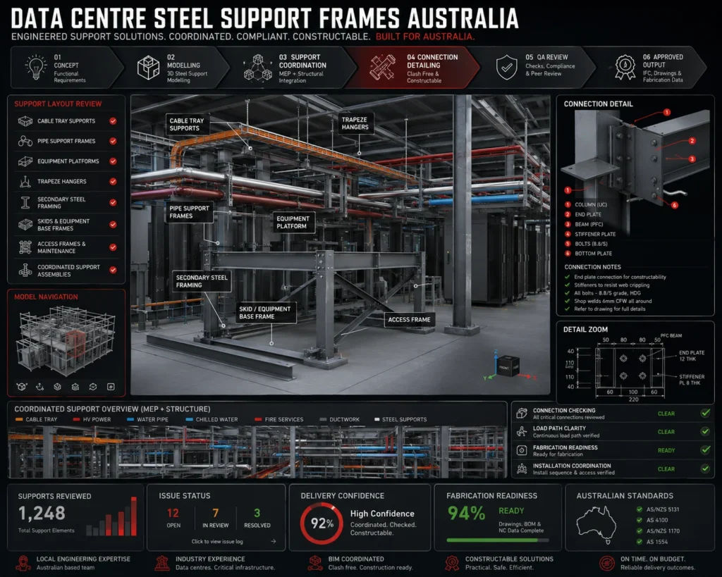 Data centre structural steel support frames and equipment platforms