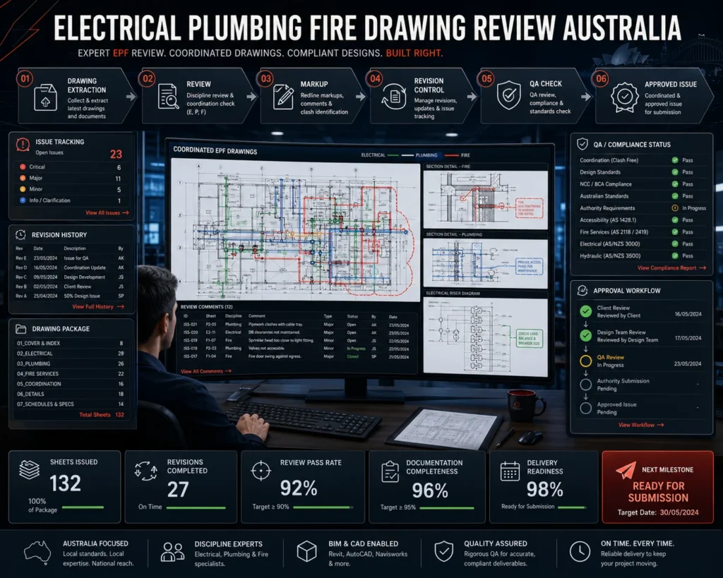 Electrical, plumbing and fire services drawing review