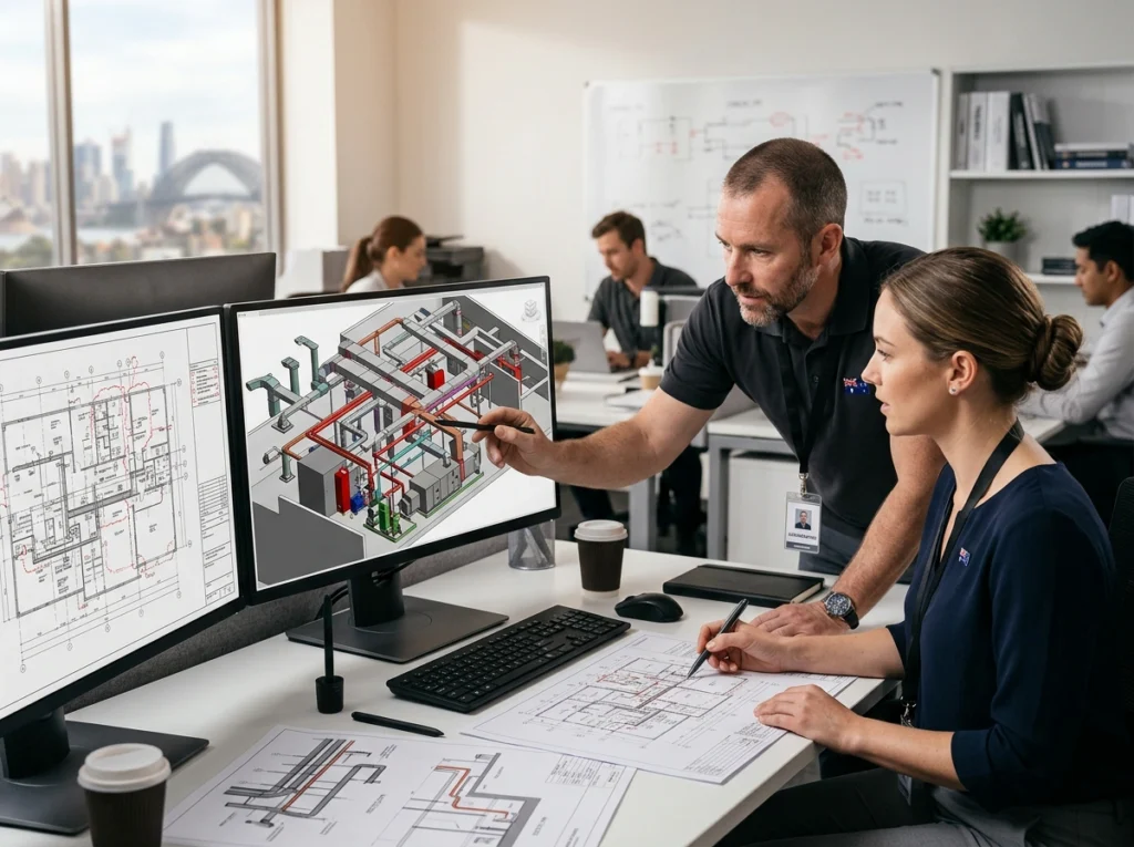 HVAC mechanical drafting workflow from design intent to installation drawings